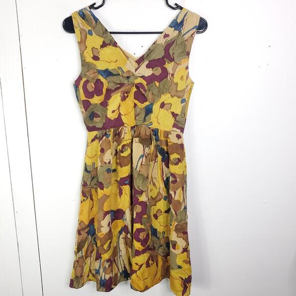 Banana Republic Dress Womens 2P Silk Colorful Ruched Front Feminine Ruched Front - Picture 1 of 9